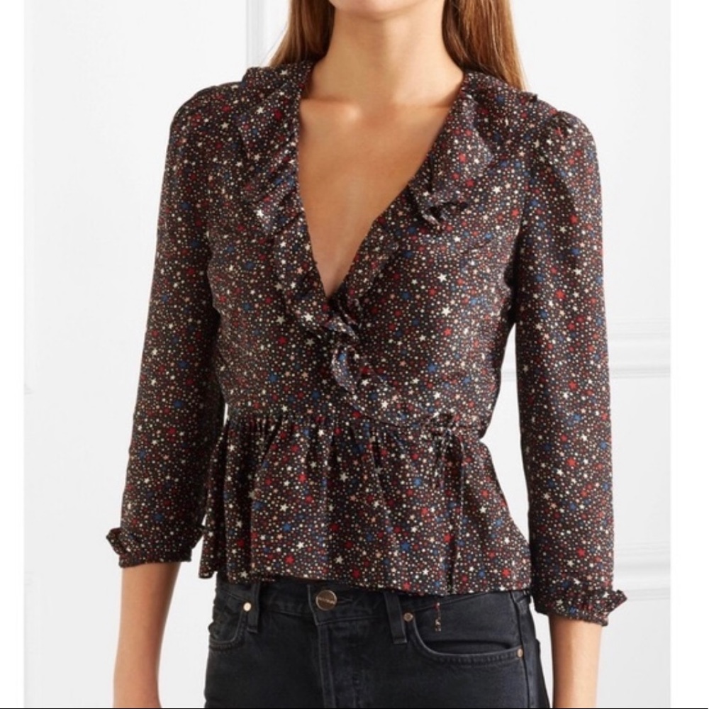 Madewell top | Anthropologie | Star Shirt Red White And Blue Blouse Long Sleeve